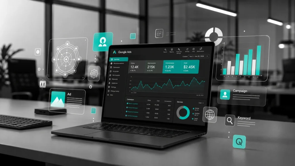 Digital marketing expert in Malappuram analyzing Meta Ads Manager dashboard to optimize advertising campaigns, generate quality leads, increase sales, and drive business growth.