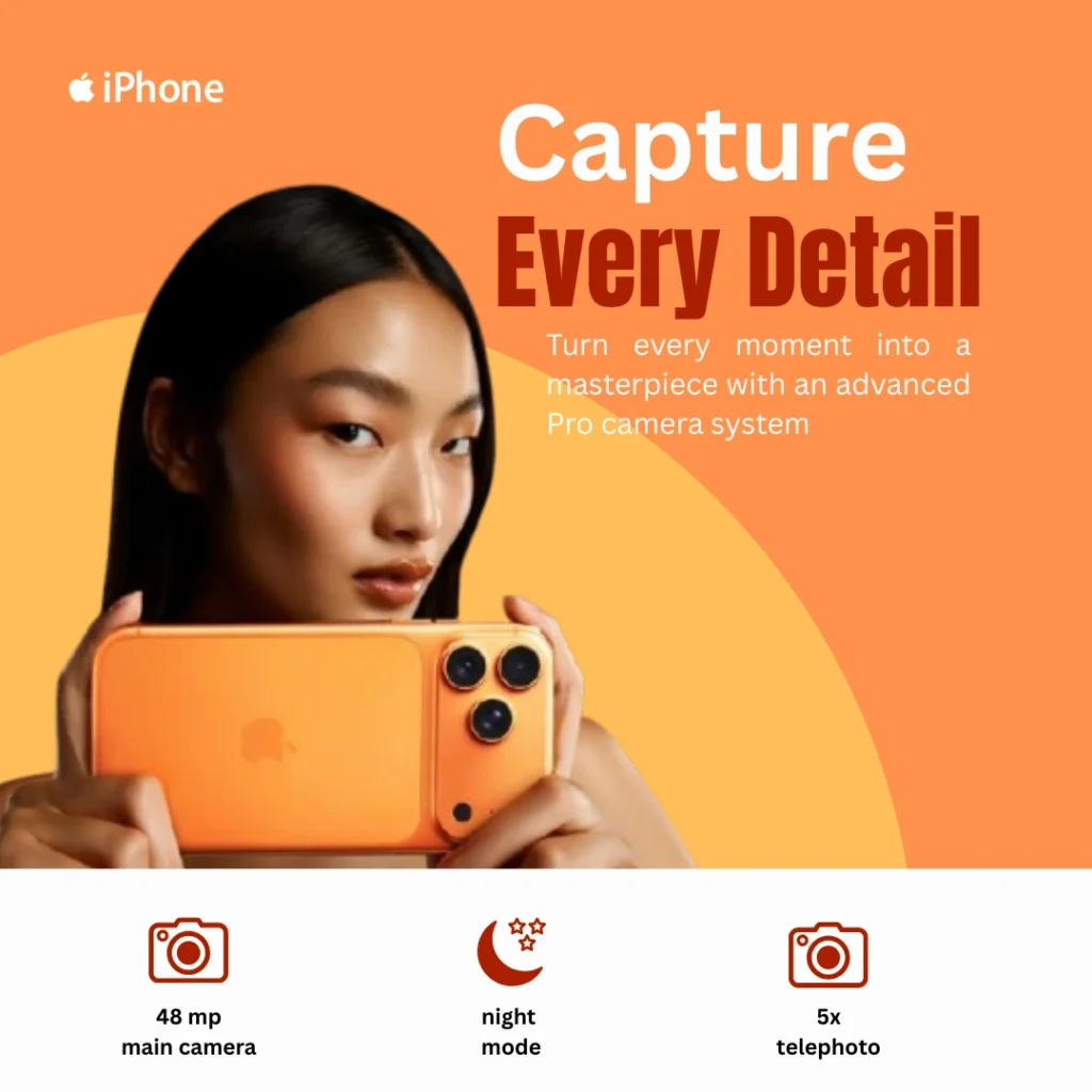 girl holding the iphone 17 pro max for taking pcture and the details of camera